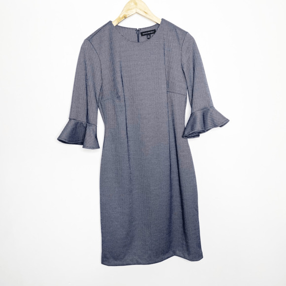 BANANA REPUBLIC Navy Herringbone Ponte Dress Flutter Sleeves Stretch WOMEN'S 6 - Picture 2 of 7